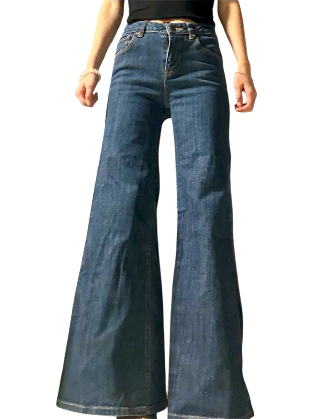 High-Waist Bell Bottom Wide Leg Women’s Jeans - Dark Blue